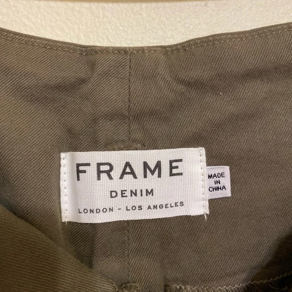 FRAME||  Commander Olive Green Paper Bag WaistTwill Ankle Pants Size 27 - Picture 6 of 10